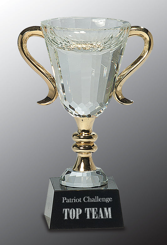 7 1/4" Crystal Cup with Gold Handles and Stem Corporate Awards - Premier Crystal Awards