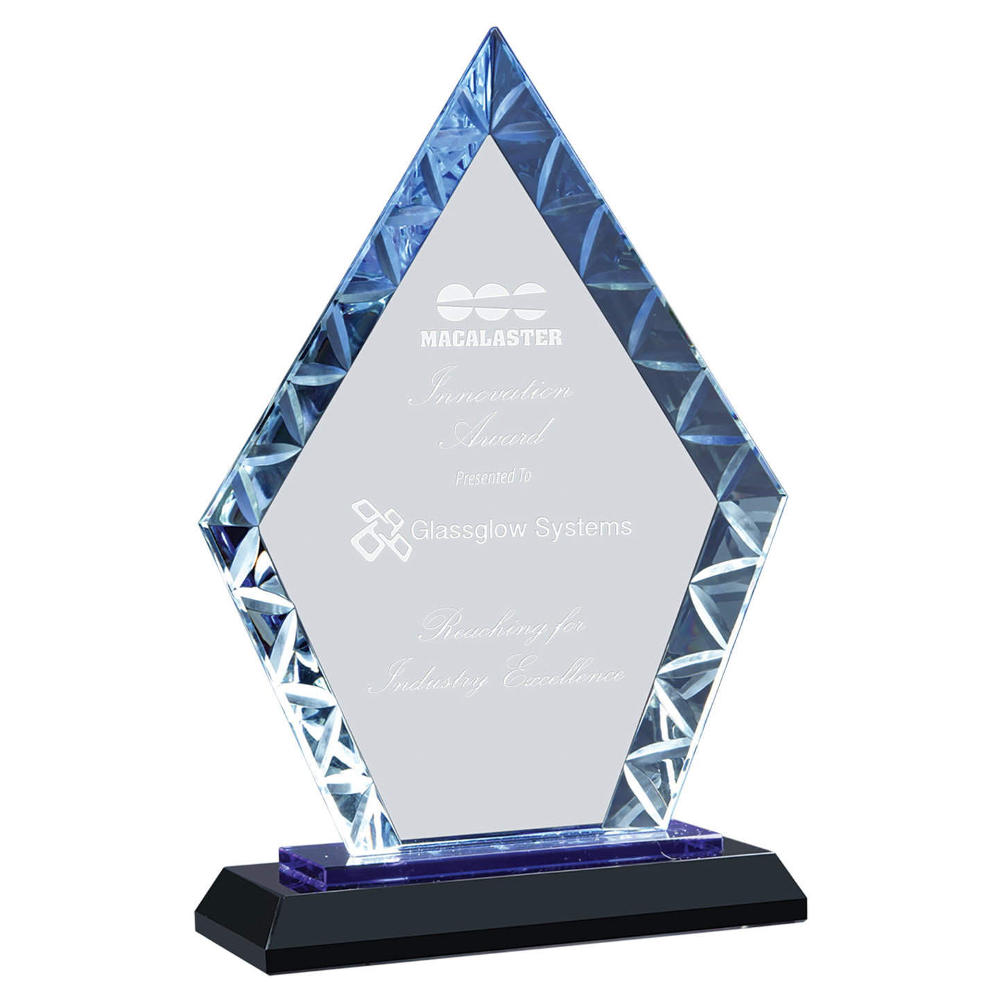 7 1/2" Diamond Accent Glass on Blue & Black Base Corporate Awards - Glass Awards