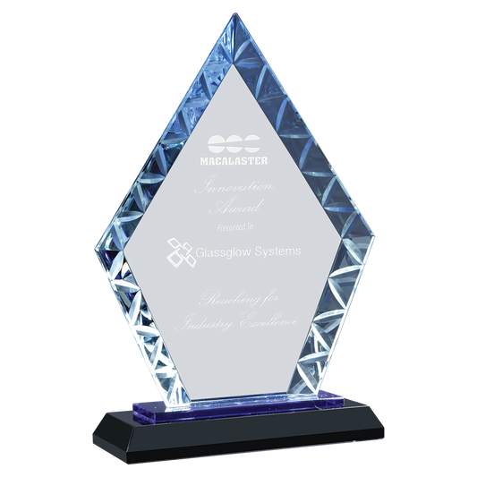 7 1/2" Diamond Accent Glass on Blue & Black Base Corporate Awards - Glass Awards