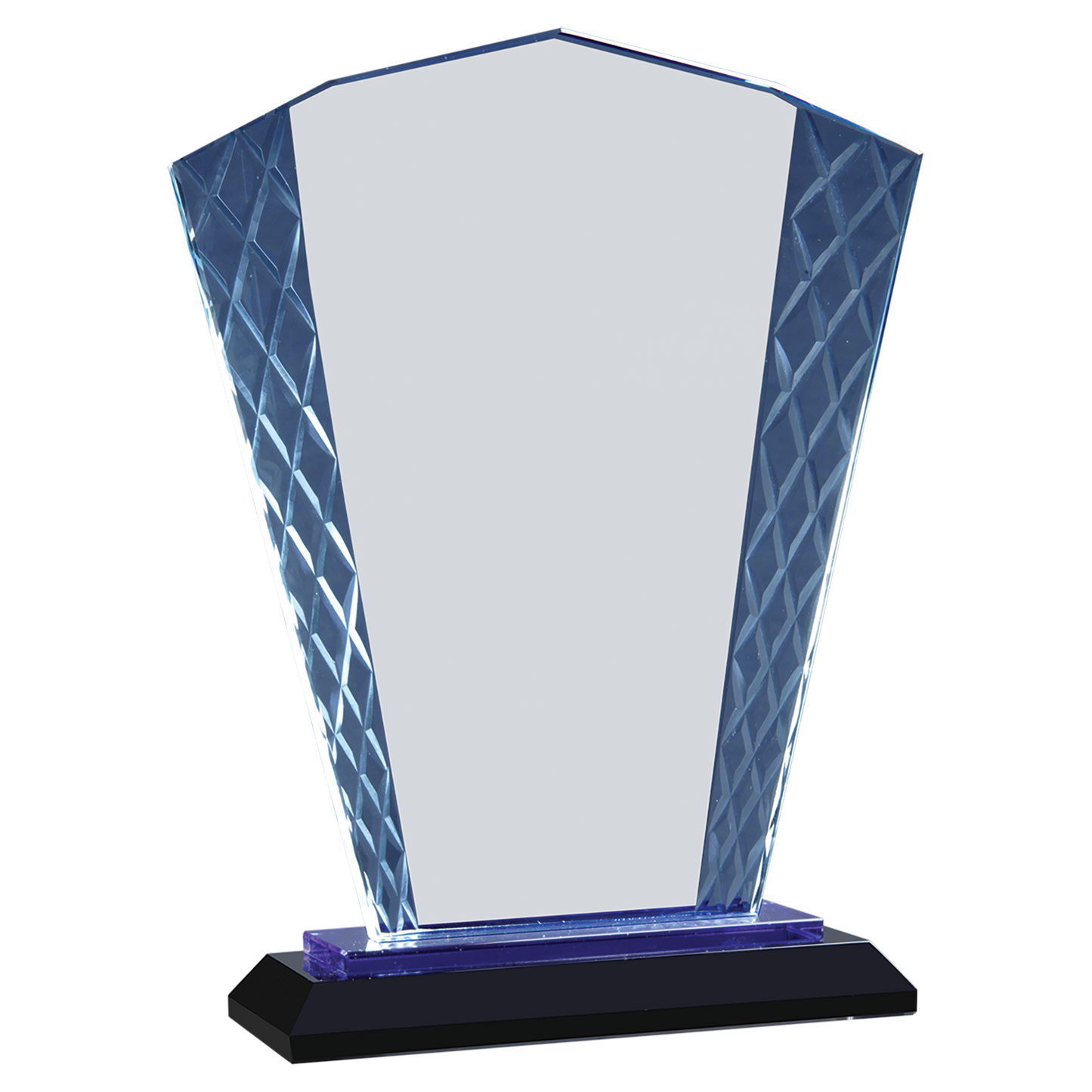 48" Fan Accent Glass on Blue & Black Base Corporate Awards - Glass Awards