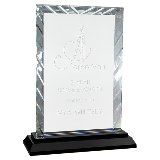 8" Rectangle Accent Glass on Black Base Corporate Awards - Glass Awards