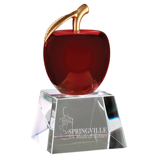 6" Red Crystal Apple with Clear Base Corporate Awards - Crystal Awards