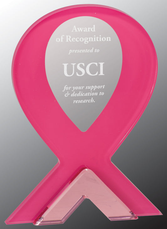 8" Pink Ribbon Standup Acrylic Corporate Award - Acrylic Award
