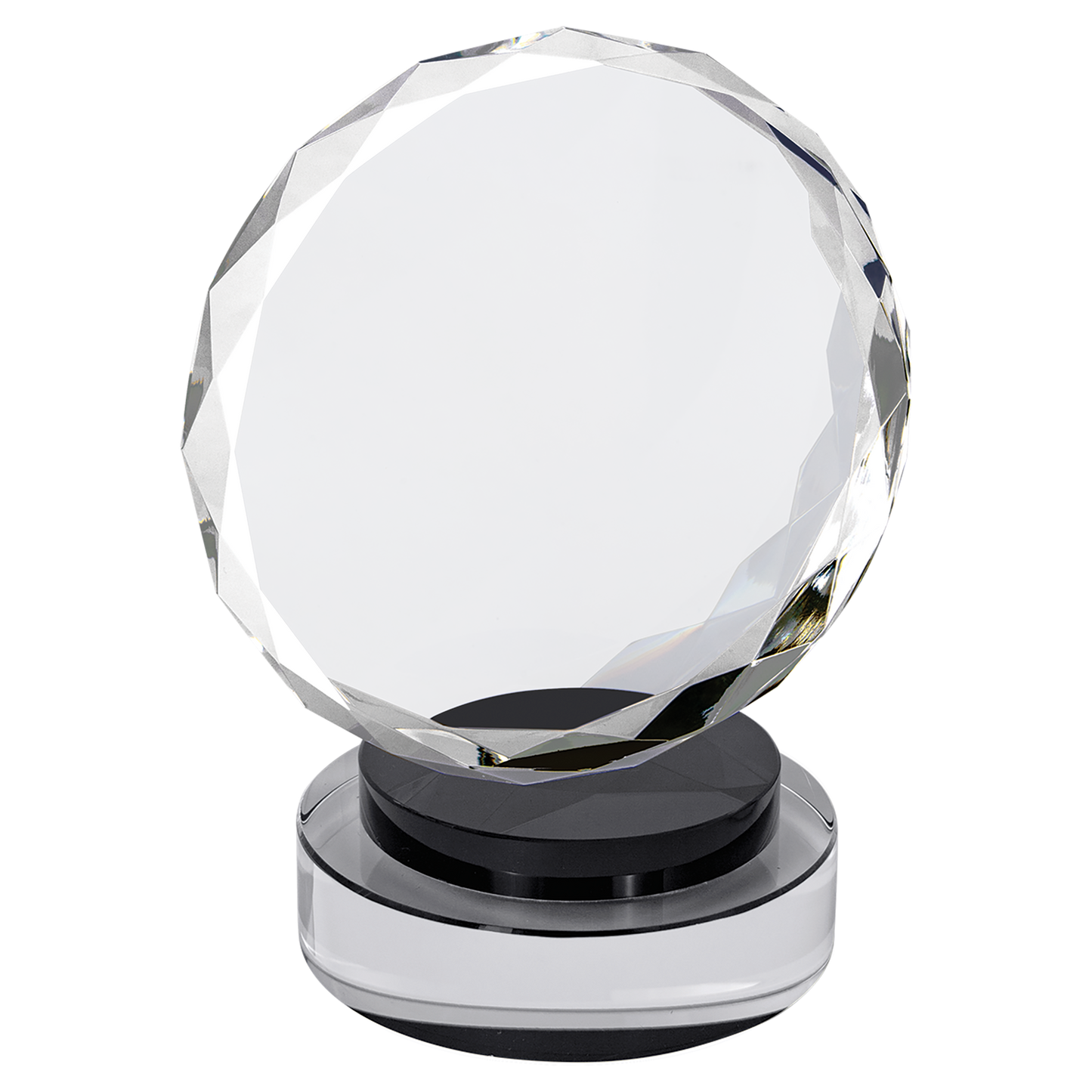 6" Round Facet Crystal on Black & Clear Round Base Corporate Awards - Premium Crystal Awards