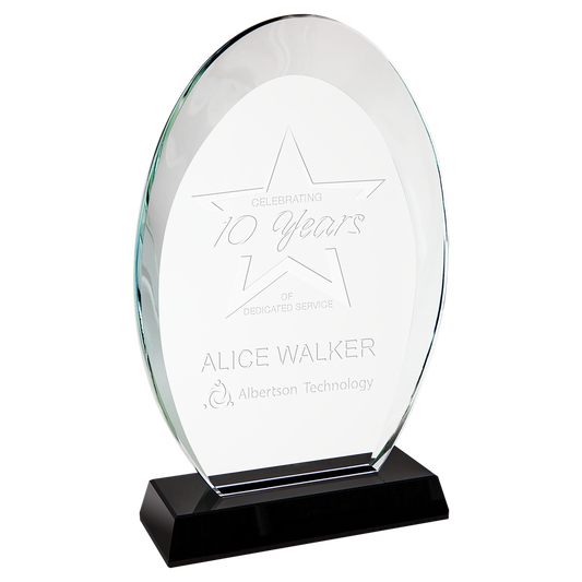 8" Oval Halo Glass with Black Base Corporate Awards - Glass Awards