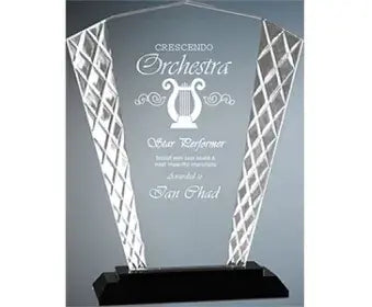 8" Fan Accent Glass on Black Base Corporate Awards - Glass Awards