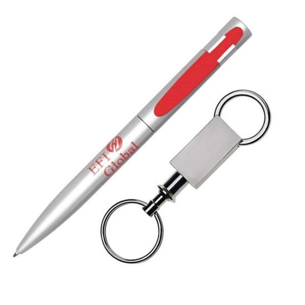 Harmony Pen/Keyring Gift Set - Silver/Red - Image 2