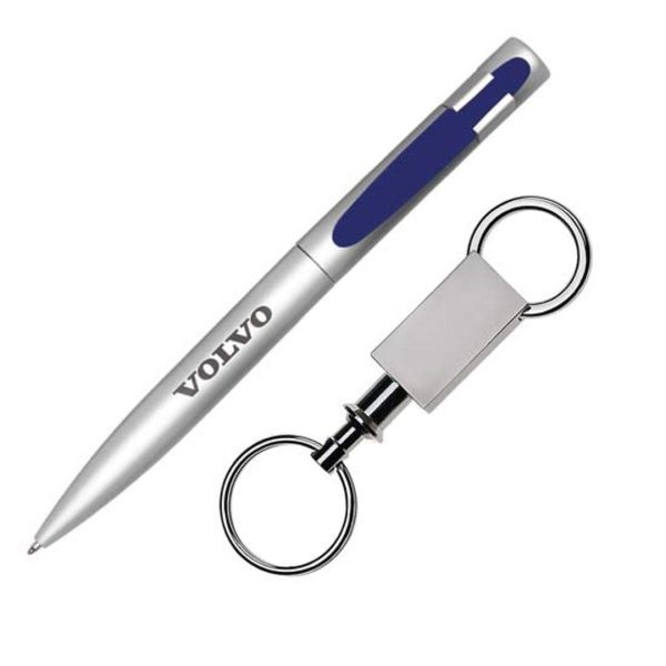 Harmony Pen/Keyring Gift Set - Silver/Blue - Image 2