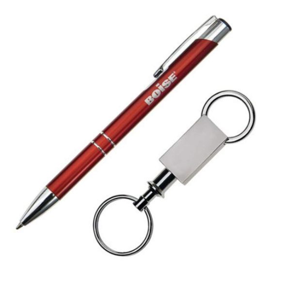 Clicker Pen/Keyring Gift Set - Red - Image 2