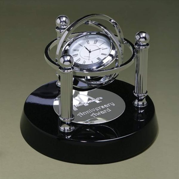 Gyroscope Clock - Black/Chrome 6"