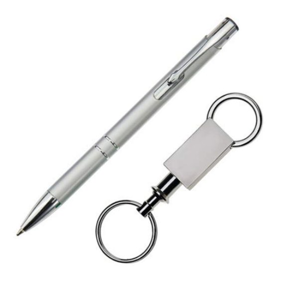 Clicker Pen/Keyring Gift Set - Silver