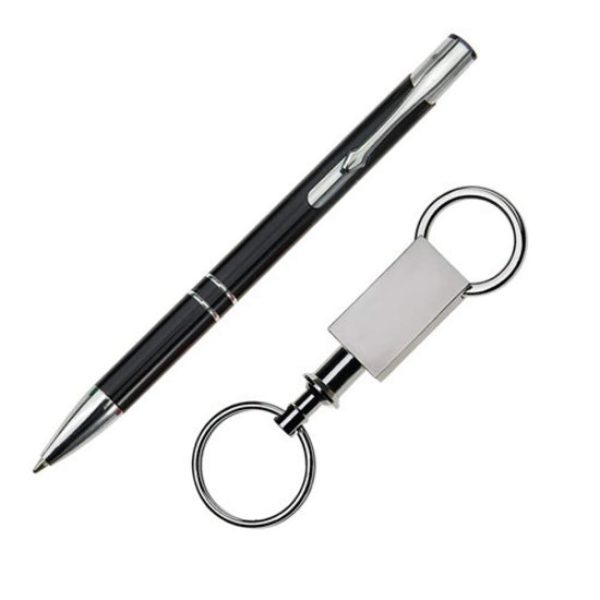 Clicker Pen/Keyring Gift Set - Black