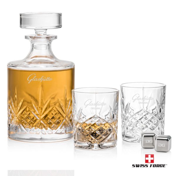 Brinkley 3pc Decanter Set & S/S Ice Cubes