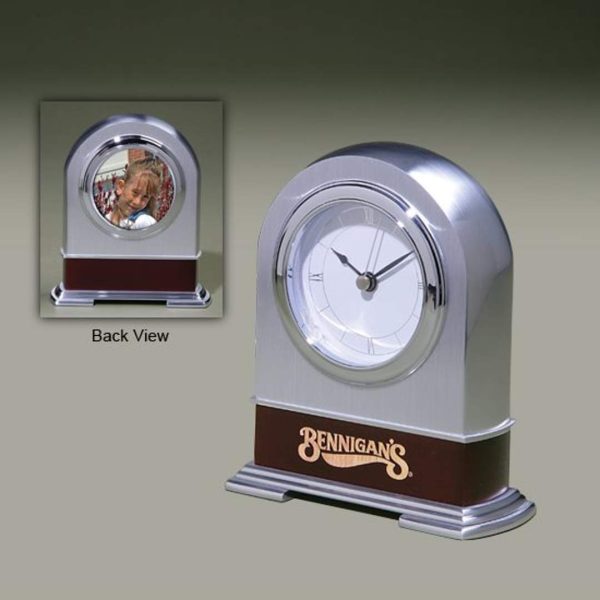 Metal Arch Clock - Aluminum/Mahogany 5¾"